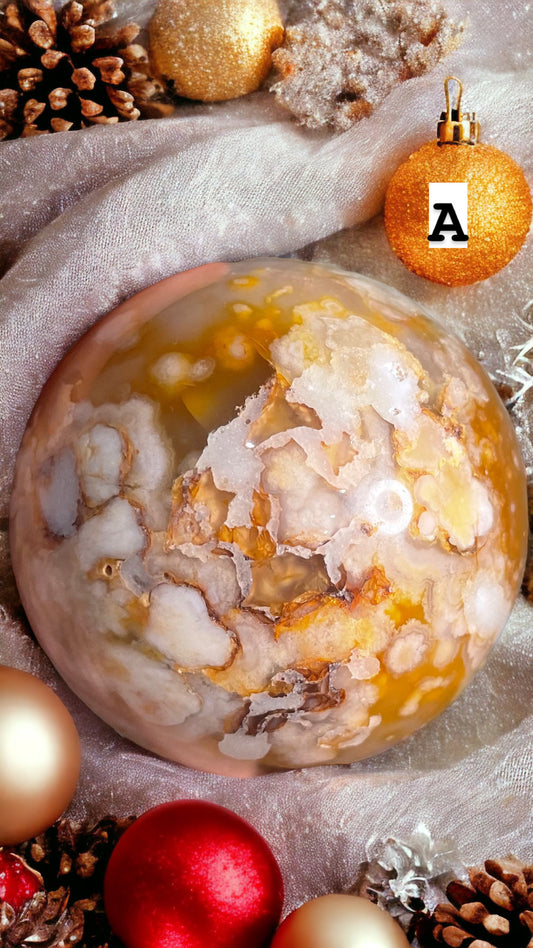 Carnelian flower agate spheres