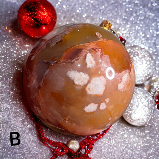 Carnelian flower agate spheres