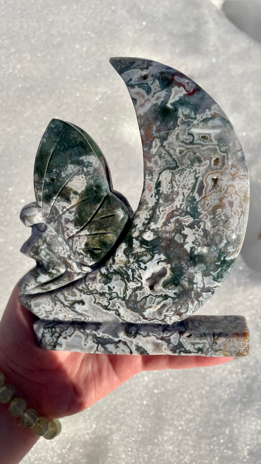 Moss Agate with Ocean Jasper moon fairy