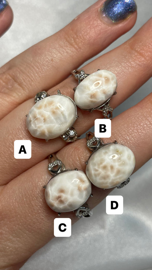 Pink Larimar rings 925 sliver