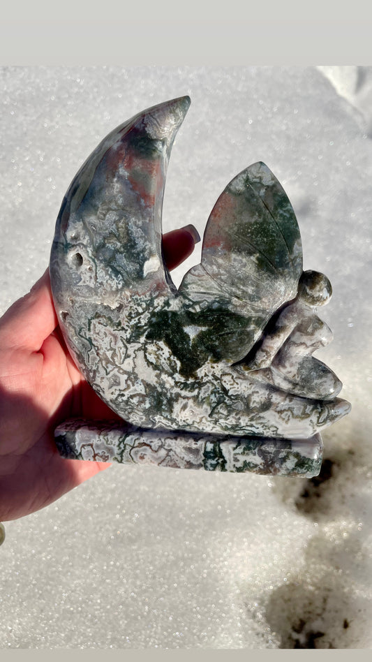 Moss Agate with Ocean Jasper moon fairy