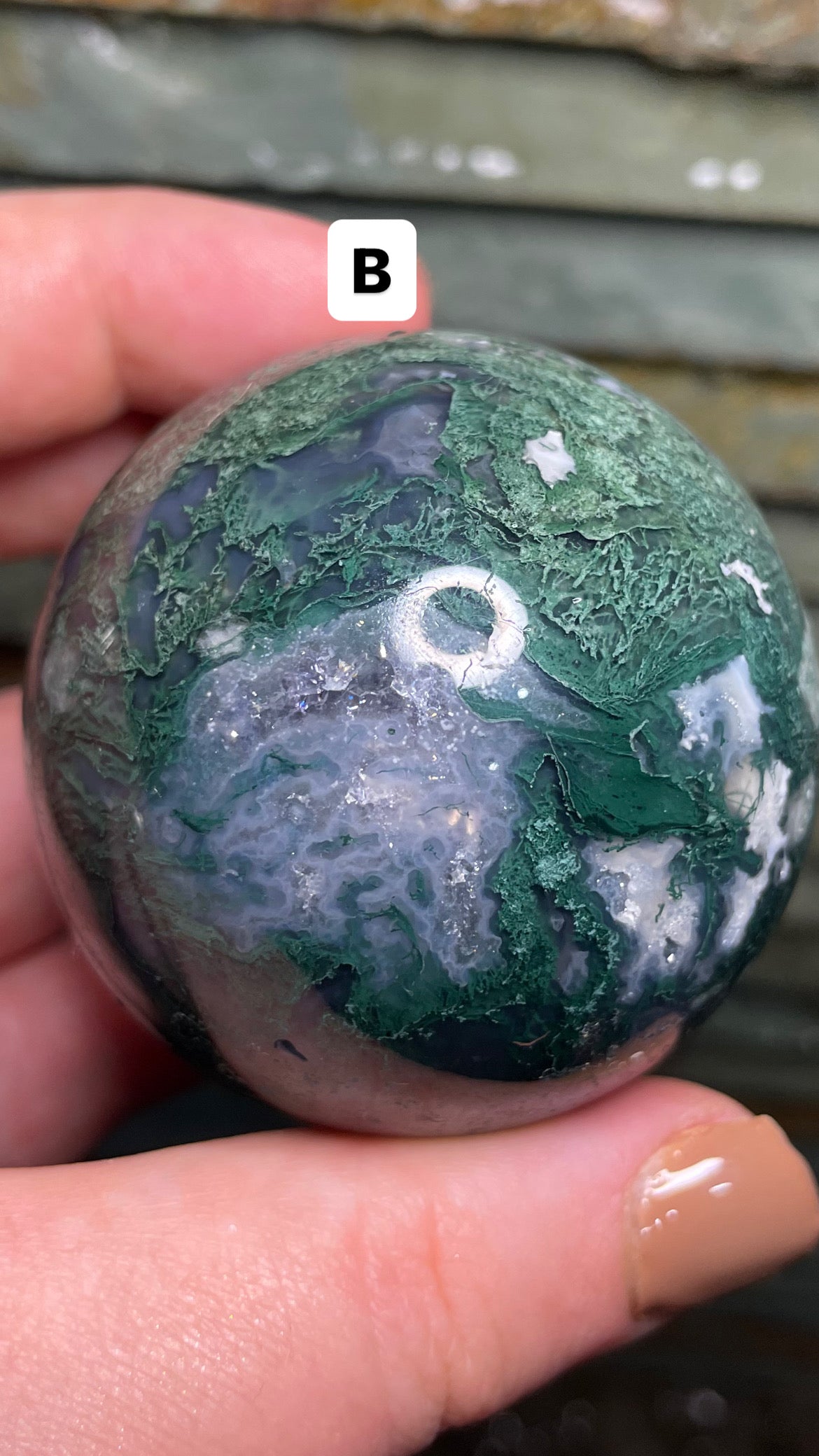 Moss agate sphere (high quality)
