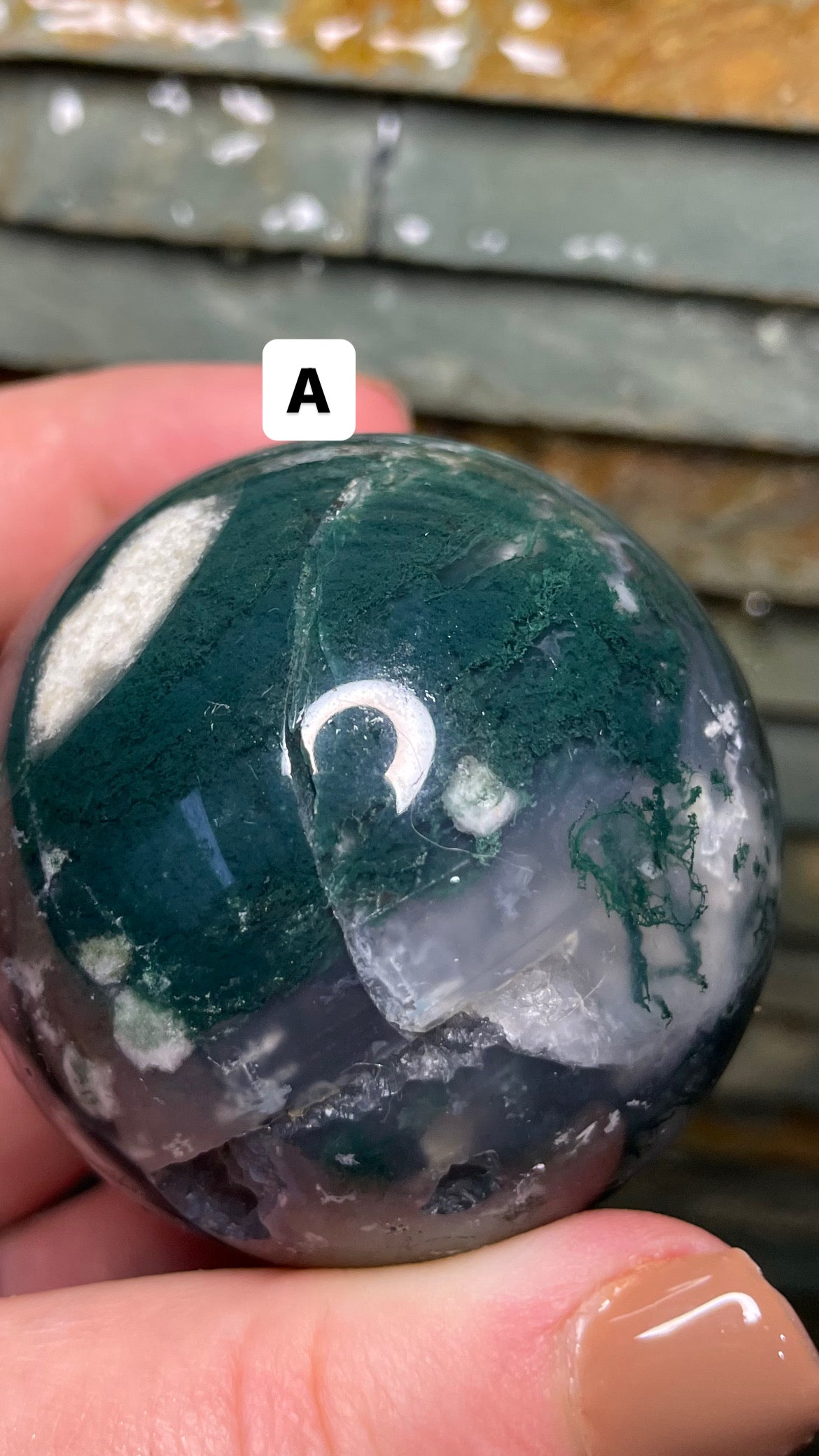 Moss agate sphere (high quality)