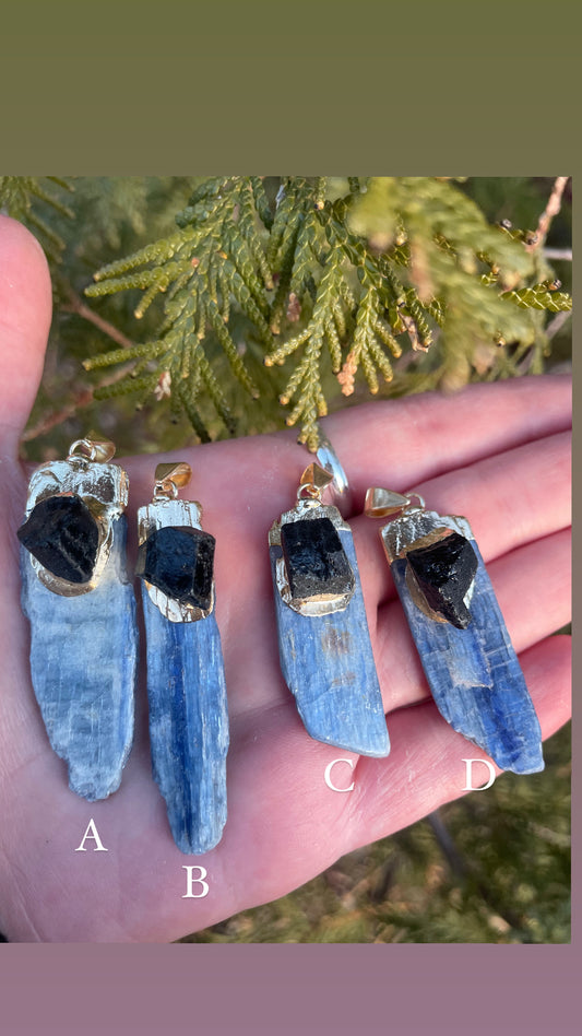 Kyanite and Black Tourmaline pendant