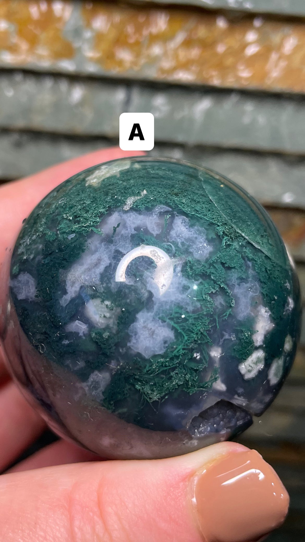 Moss agate sphere (high quality)