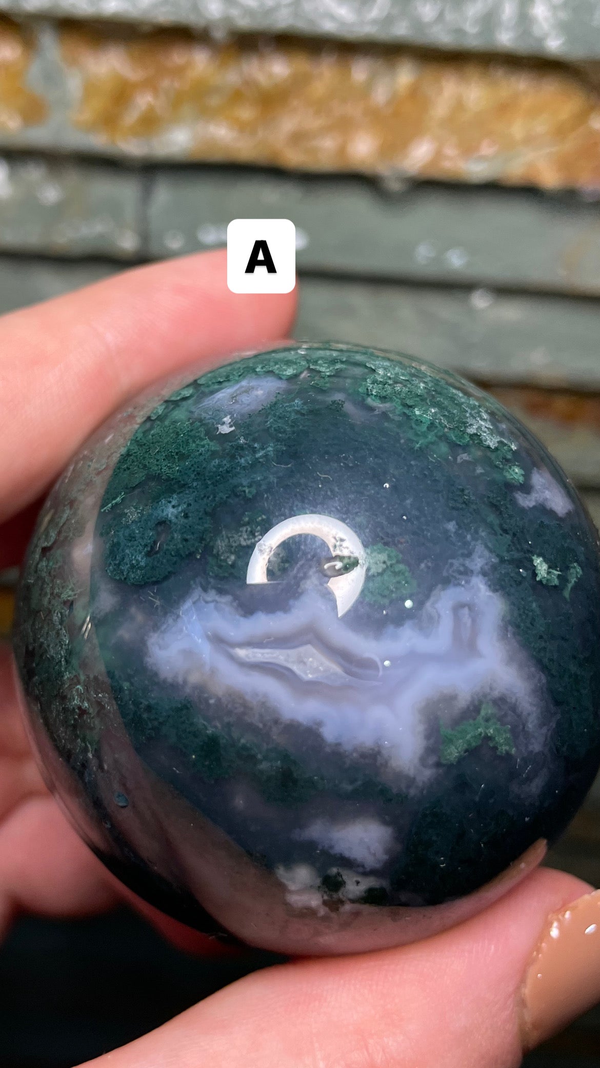 Moss agate sphere (high quality)