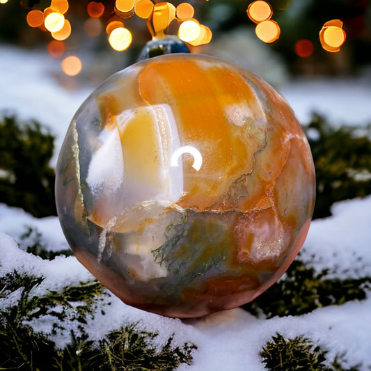 Carnelian moss agate sphere