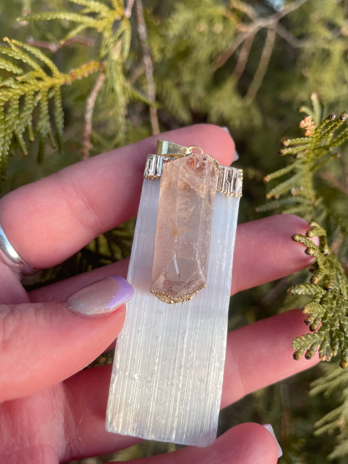 Selenite and Quartz pendant