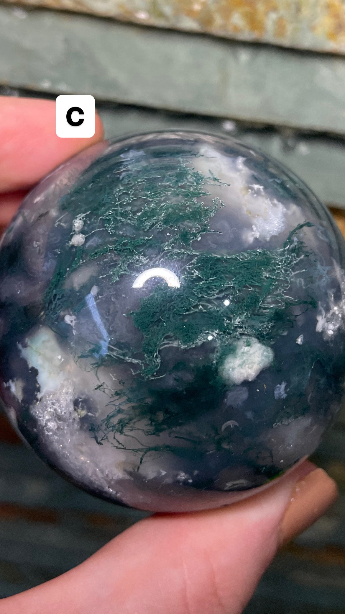 Moss agate sphere (high quality)