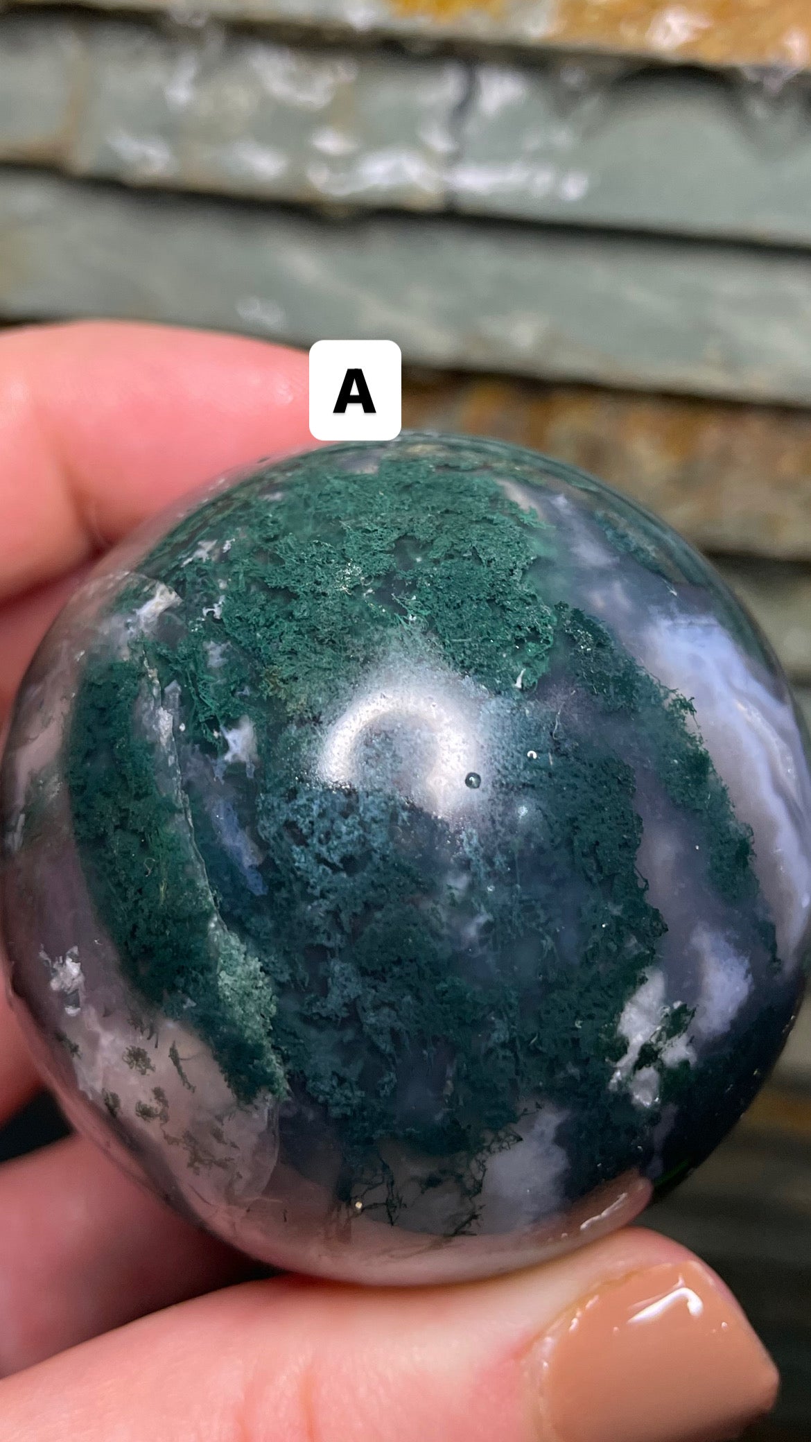 Moss agate sphere (high quality)