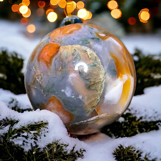 Carnelian moss agate sphere