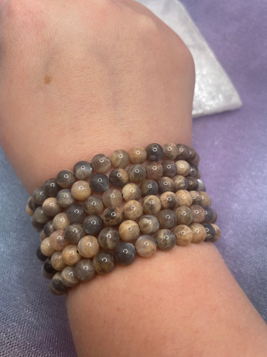 Black moonstone and sunstone bracelet