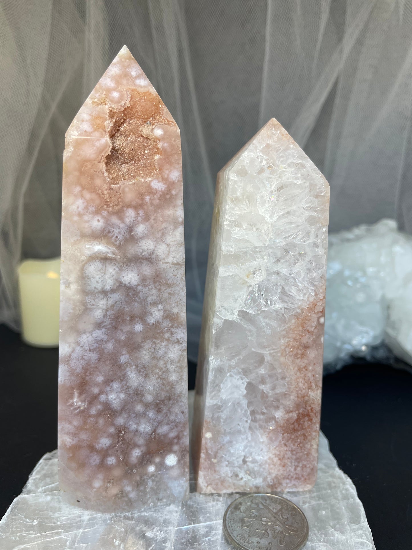 Pink amethyst - flower agate - clear Quartz towers