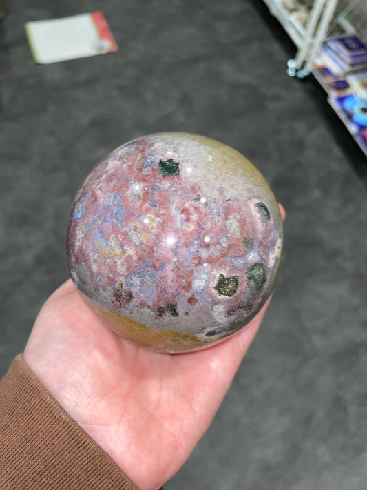 Purple moss agate sphere large